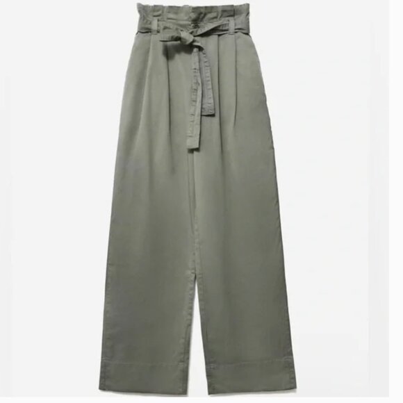 Everlane Pants - Everlane Paper Bag Waist Wide Leg High Rise Organic Cotton Pants Green XS